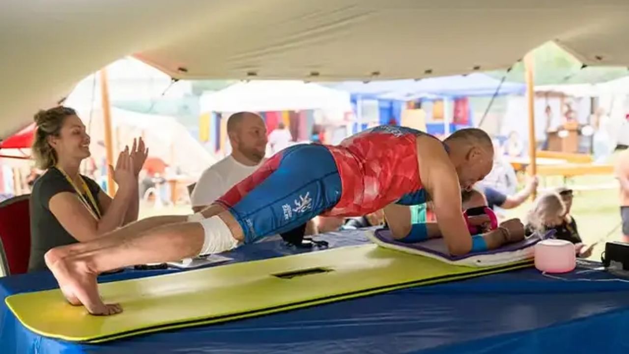 Josef Šálek from Czech Republic, broke the Guinness World Record for longest time in an abdominal plank position (male). Credit: Guinness World Records website