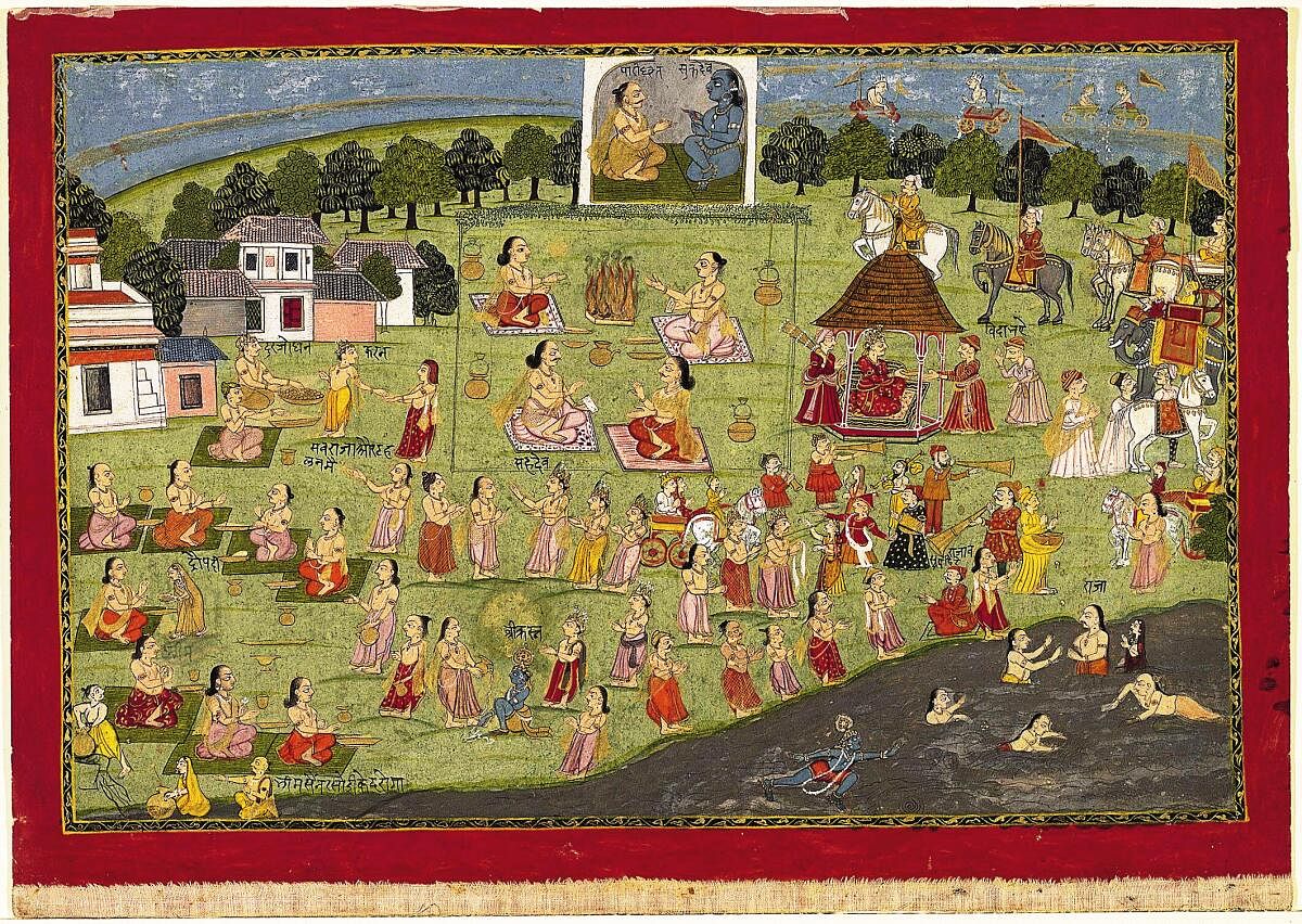 Folio from a Bhagavatapurana series: King Yudhisthira performs the Rajasuya sacrifice, 1825-50 (Pic courtesy: Nortonsimon/Wikimedia Commons)