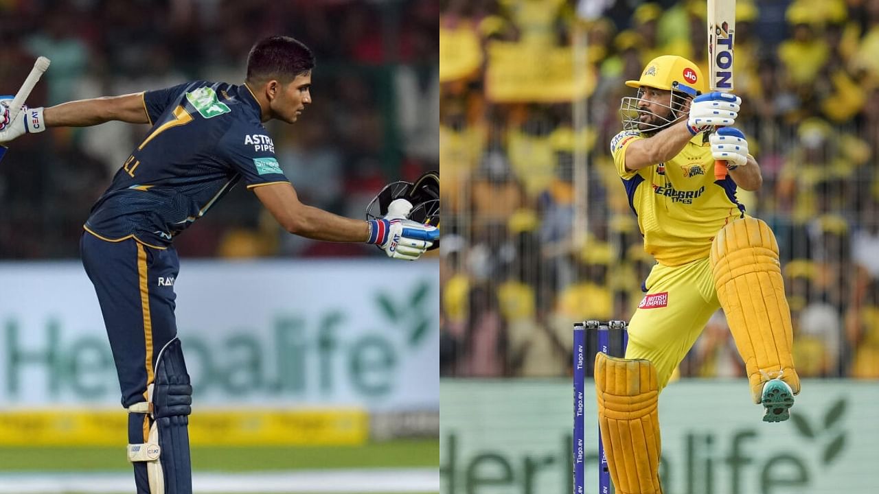 Shubman Gill of Gujarat Titans (left) and MS Dhoni of Chennai Super Kings (right). Credit: PTI Photos