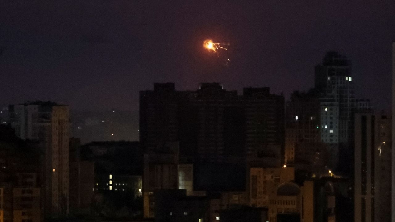 <div class="paragraphs"><p>An explosion is seen in the sky over the city during a Russian drone and missile strike, amid Russia's attack on Ukraine, in Kyiv. </p></div>