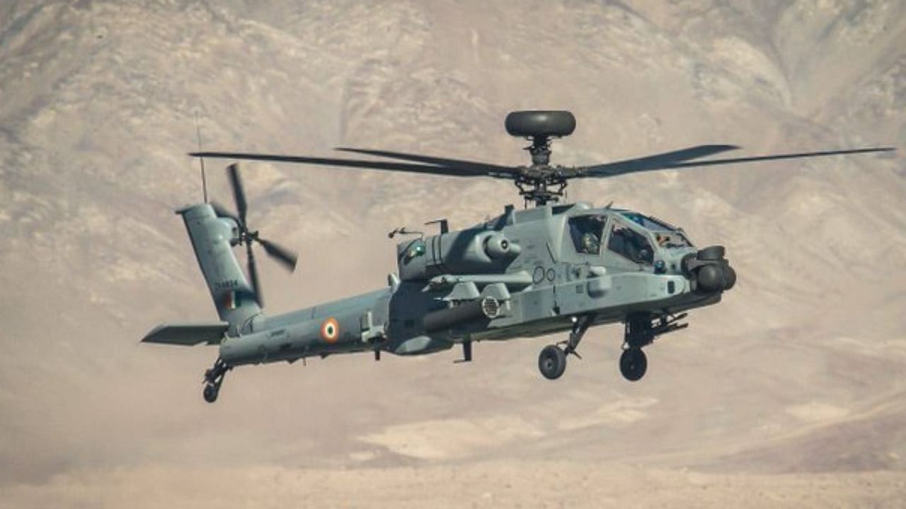 File photo of an Apache AH-64 helicopter of the IAF. Credit: Twitter/ @IAF_MCC