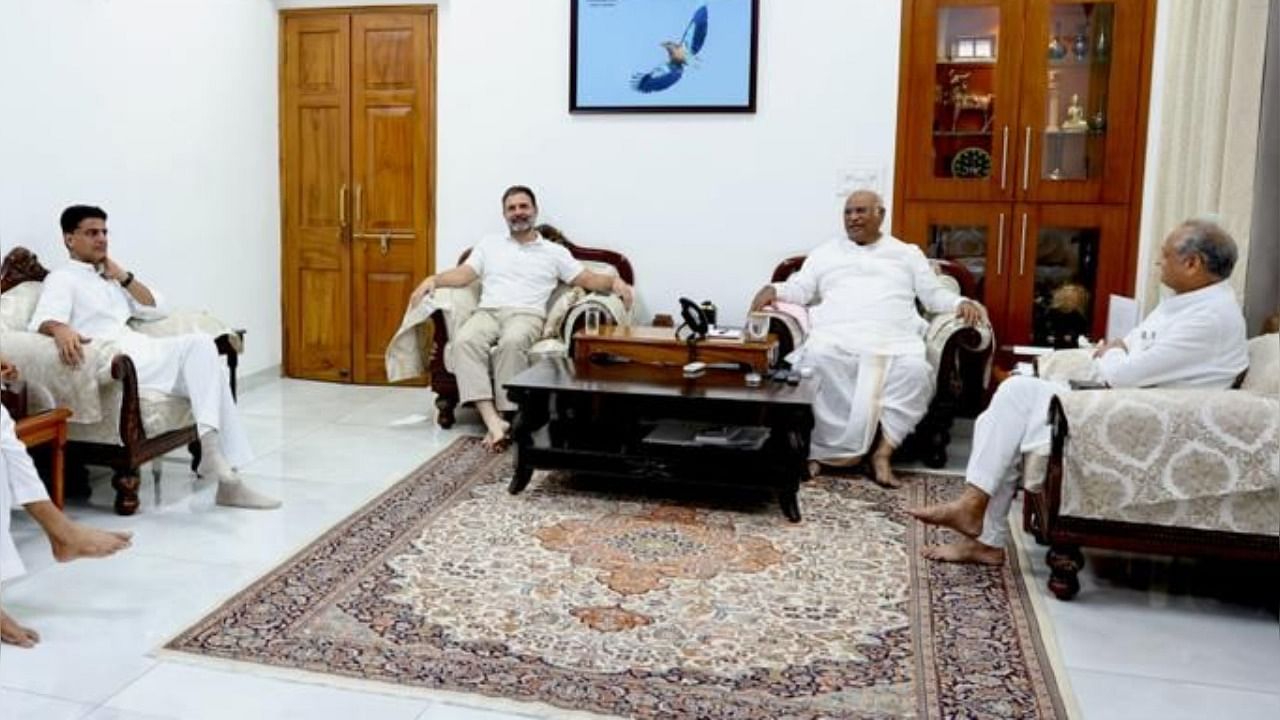 This is the first time Gehlot and Pilot are sitting together with central leaders after the Rajasthan-leg of Bharat Jodo Yatra in December last year. Credit: Special arrangement