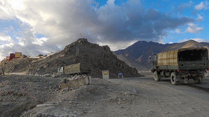 Army vehicles moving towards Line of Actual Control (LAC). Credit: PTI Photo