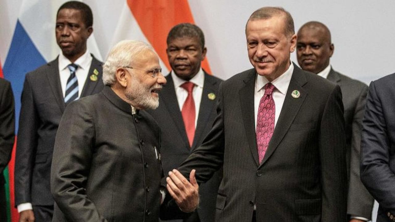Prime Minister Narendra Modi with Turkish President Recep Tayyip Erdogan. Credit: AFP File Photo