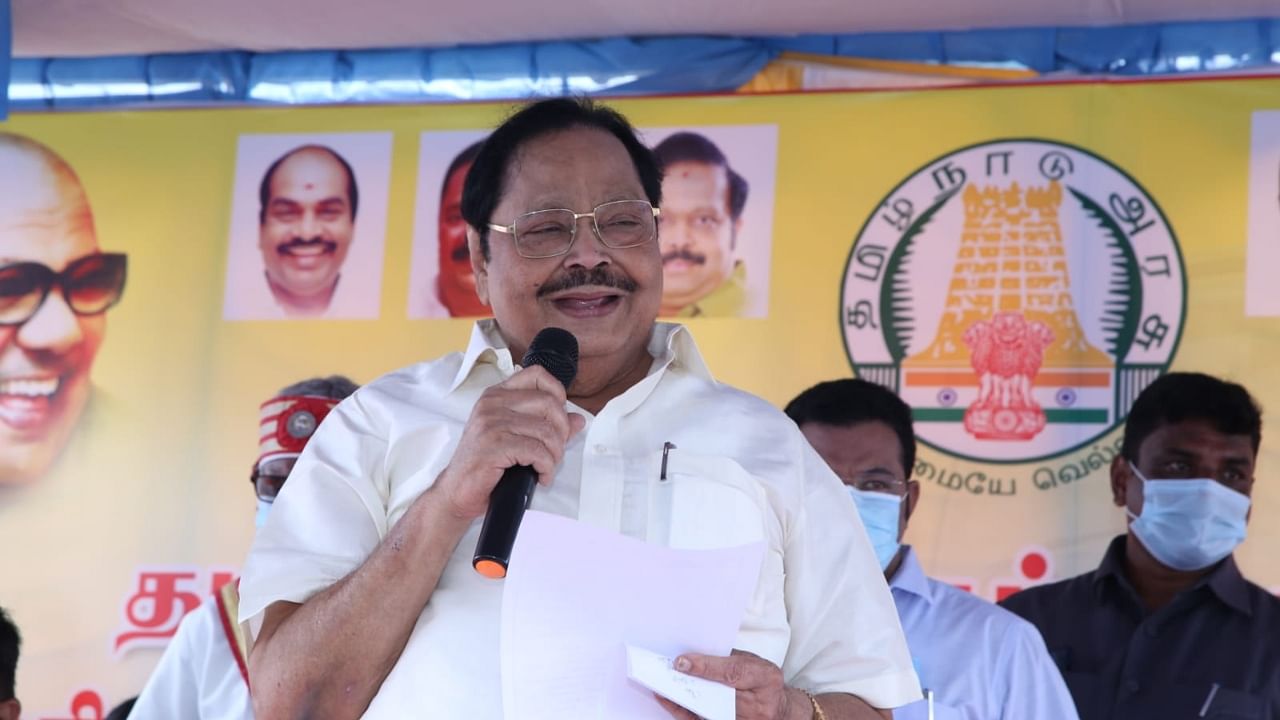 Water Resources Minister Durai Murugan. Credit: Twitter/@katpadidmk