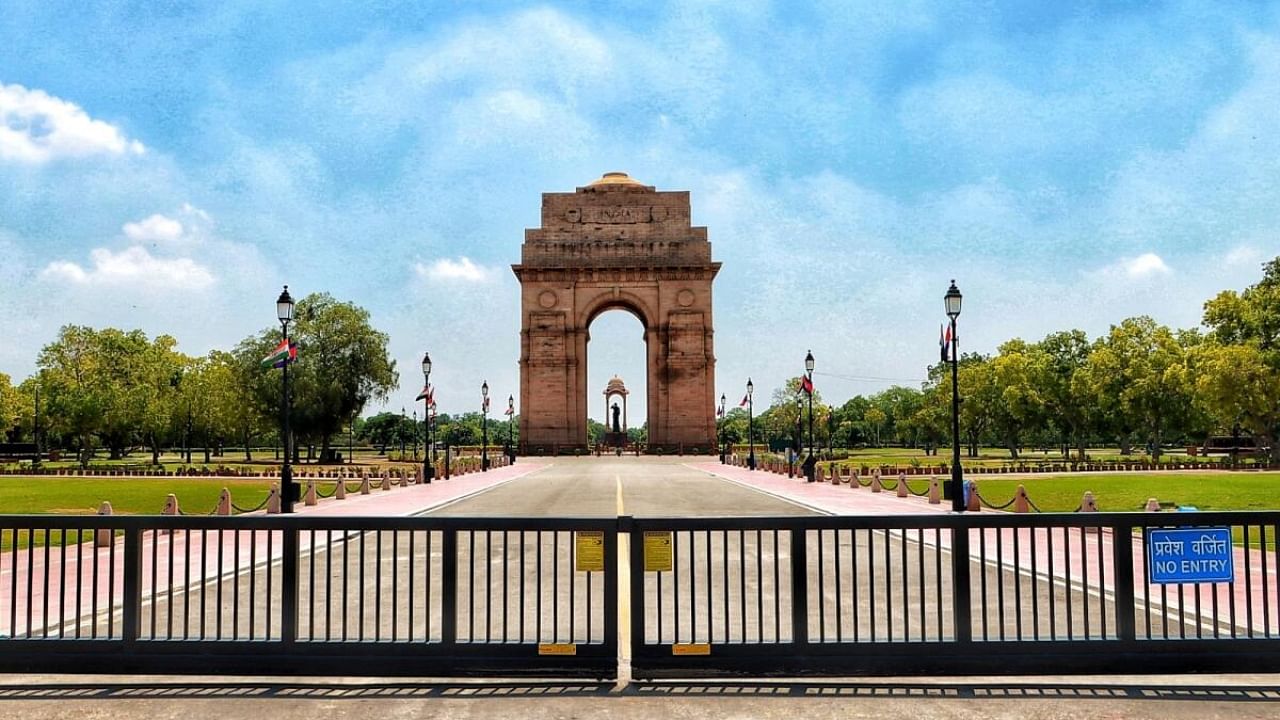 A deserted view of the India Gate in New Delhi. Credit: IANS Photo