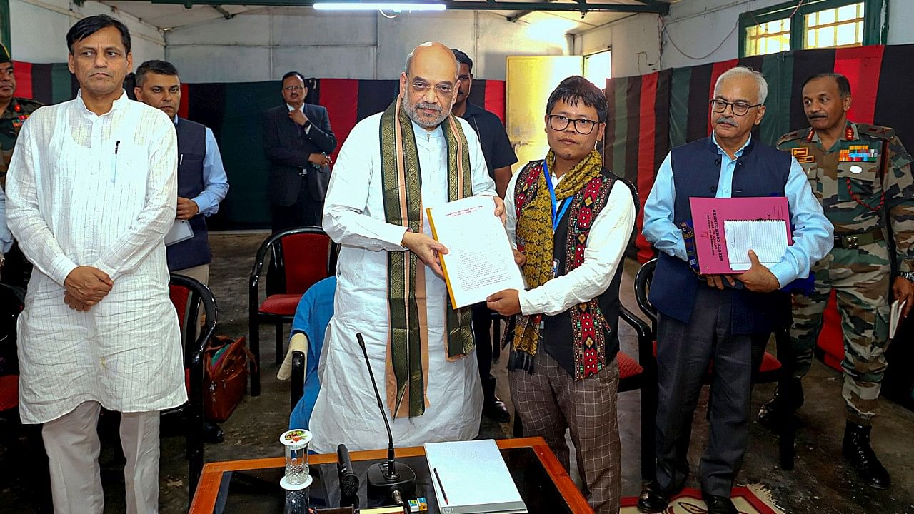Amit Shah during a meeting with delegations of civil society organisations, in Kangpokpi. Credit: PTI Photo