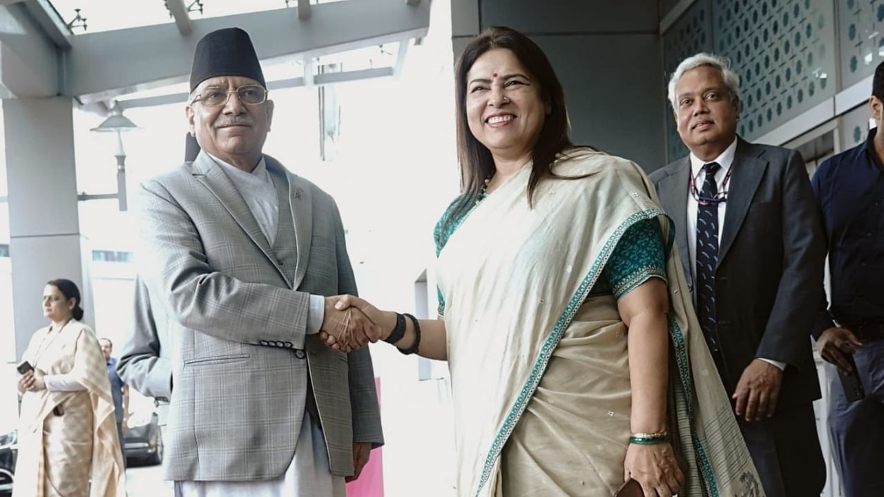 Nepalese PM Prachanda upon arrival in India. Credit: Twitter/@MEAIndia