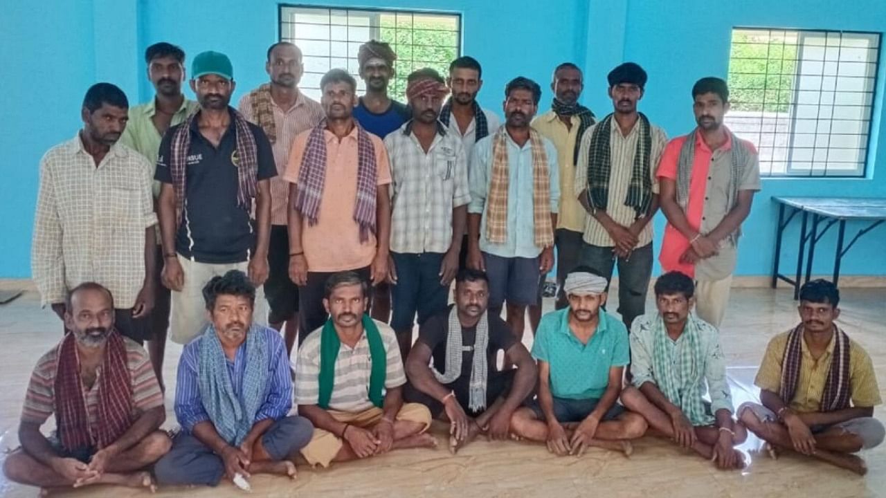 The workers rescued by Banavara police, in Hassan district. Credit: Special Arrangement