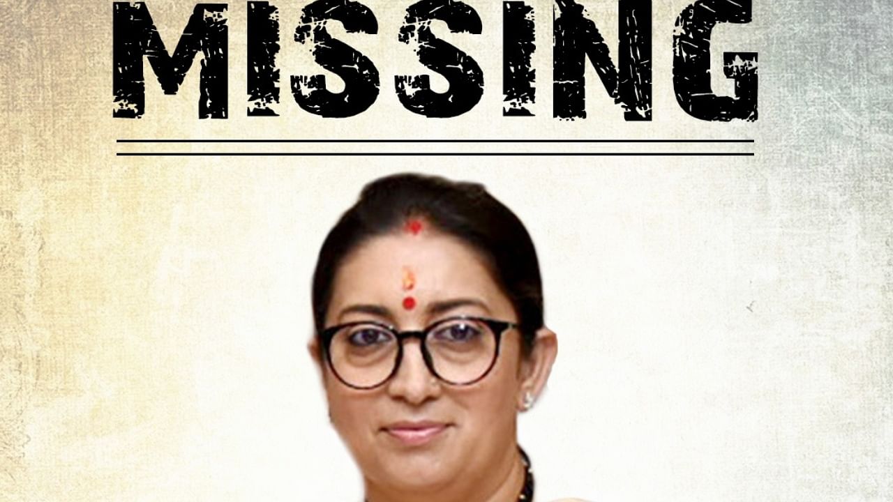 Congress from its official Twitter handle shared a poster of Smriti Irani that read "missing". Credit: Twitter/@INCIndia