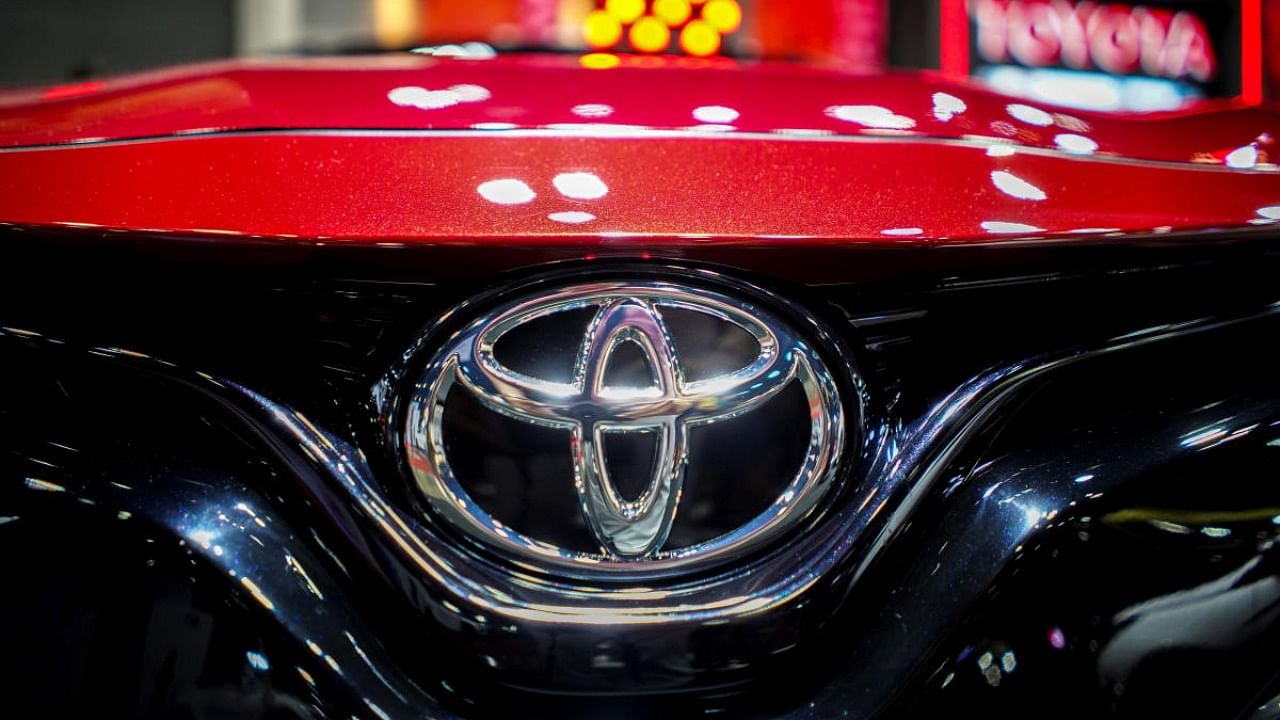 The logo of Toyota is pictured at the Bangkok Auto Salon 2019. Credit: Reuters Photo