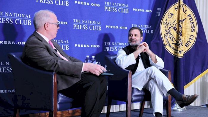 Congress leader Rahul Gandhi during an interactive session at the National Press Club, in Washington, USA, Thursday, June 1, 2023. Credit: PTI Photo  