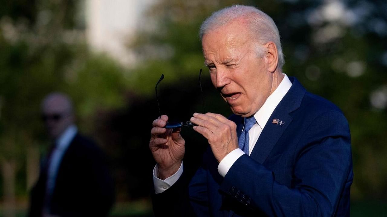 US President Joe Biden gestures on the South Lawn of the White House in Washington, DC, on June 1, 2023, as he returns from Colorado Springs. Credit: AFP Photo