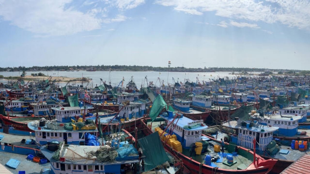 With a 61-day ban on fishing in force, boats that left for deep sea fishing. Credit: Special Arrangement