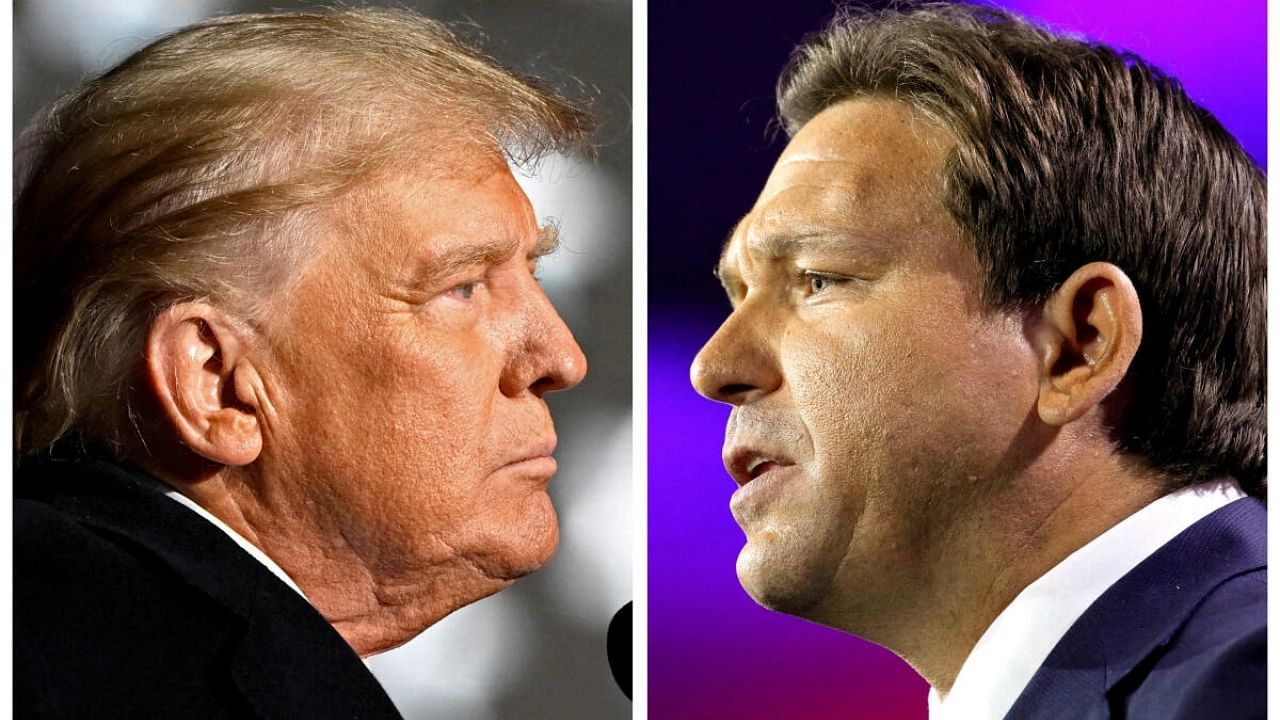 Former US President Donald Trump and Florida Governor Ron DeSantis speak at midterm election rallies. Credit: Reuters Photo