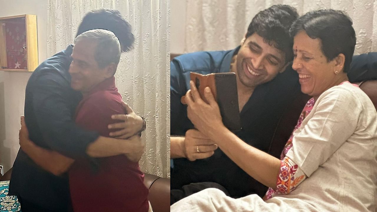 Actor Advi Sesh meets 26/11 martyr Sandeep Unnikrishnan's parents. Credit: Instagram/@adivisesh