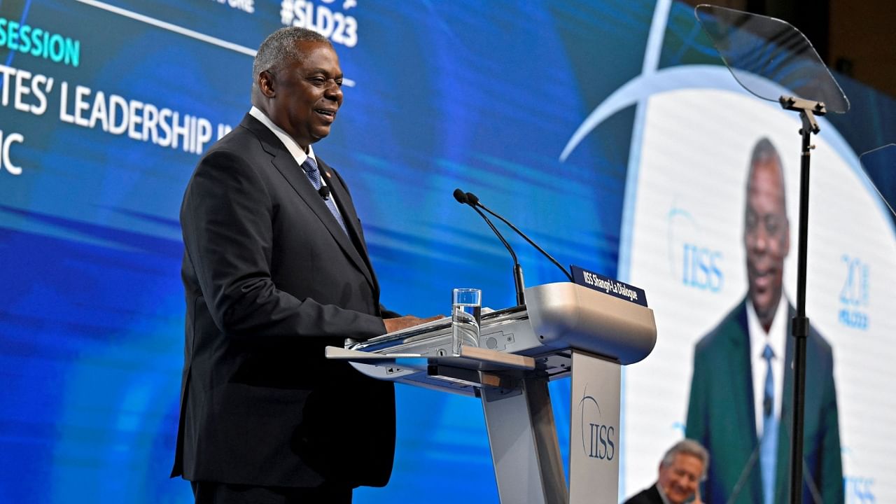 US Secretary of Defense Lloyd Austin speaks at the First Plenary Session of the 20th IISS Shangri-La Dialogue in Singapore June 3, 2023. Credit: Reuters Photo