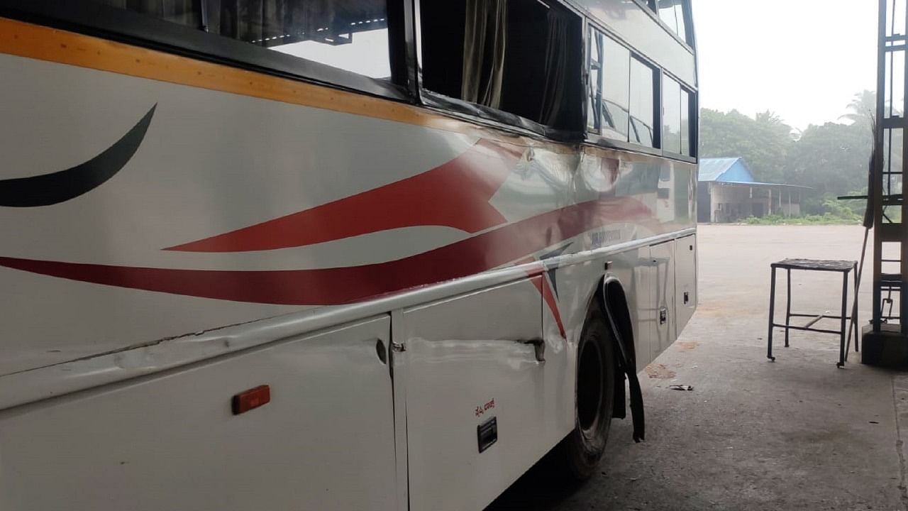 The bus has been damaged. But none of the 22 passengers were injured, Shetty added. Credit: Specail Arrangement