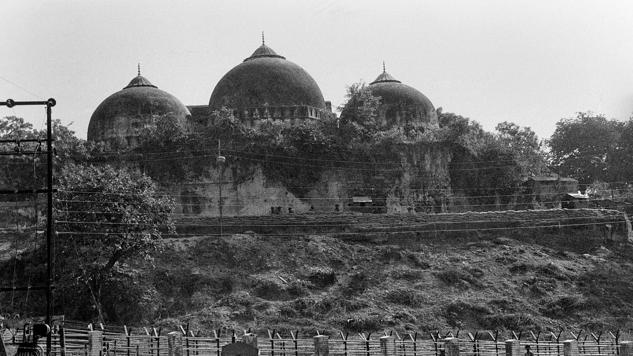 A view of the Babri Masjid in Ayodhya in October, 1990. Credit: PTI Photo