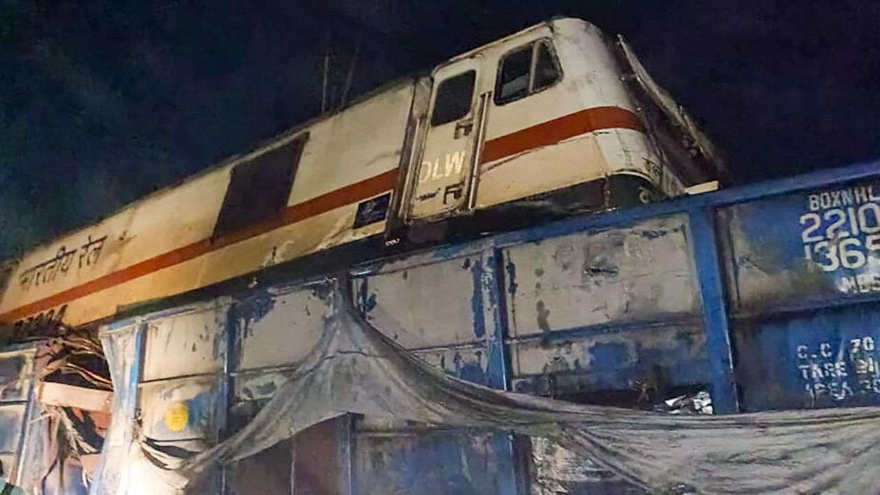 Balasore: The Coromandel Express after it derailed following a head-on collision with a goods train in which at least 350 passengers were injured and 50 others were feared dead, in Balasore district, Friday evening, June 2, 2023. Credit: PTI Photo