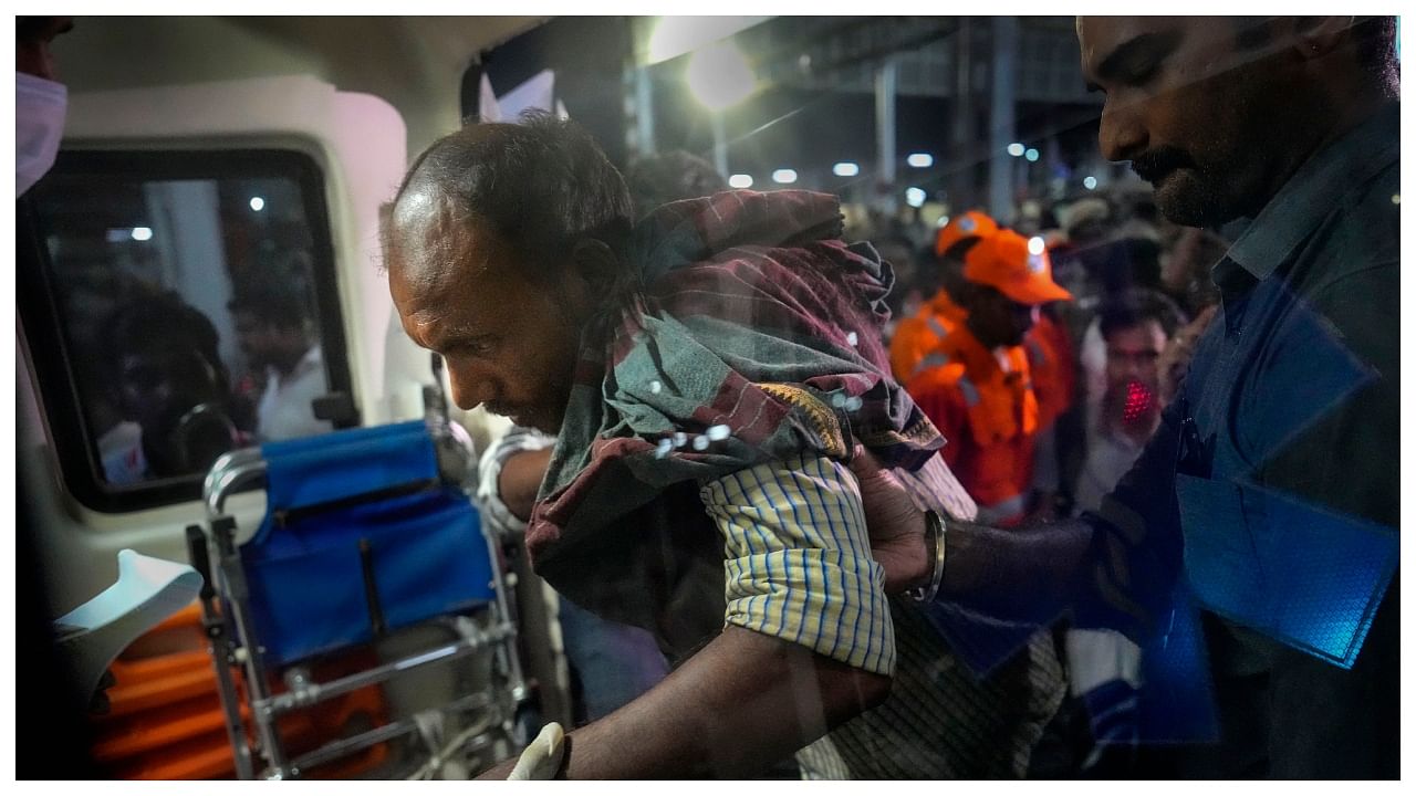 An injured passenger who was on the Coromandel Express that met with an accident in Odisha, being taken to Rajiv Gandhi Government General Hospital from Central railway station, in Chennai, Sunday, June 4, 2023. Credit: PTI Photo