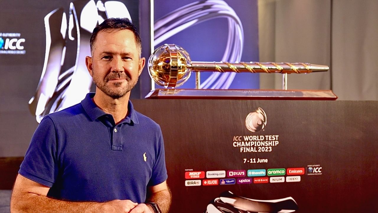 Former Australia captain Ricky Ponting with the Test mace. Credit: Twitter/@ICC