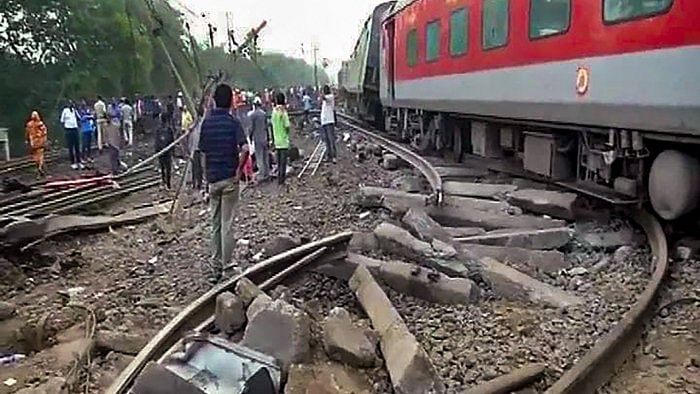 Damaged railways tracks near Bahanaga railway station after a collision involving Coromandel Express, Bengaluru-Howrah Express and a goods train, in Balasore. Credit: PTI Photo 