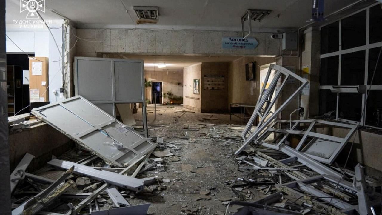 An interior view shows a municipal clinic damaged during Russian missile strikes, amid Russia's attack on Ukraine, in Kyiv, Ukraine June 1, 2023. Press service of the State Emergency Service of Ukraine in Kyiv. Credit: Reuters Photo