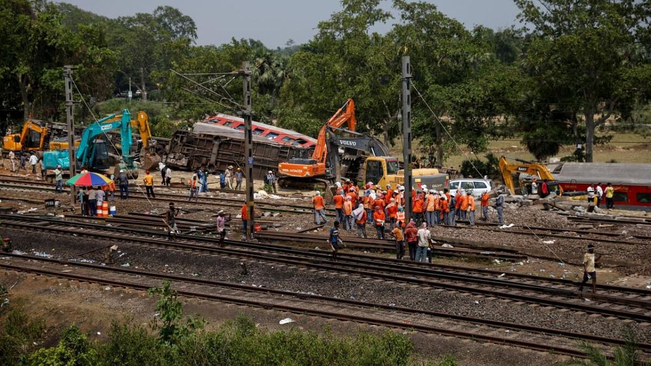 The Balasore train accident spot. Credit: Reuters Photo