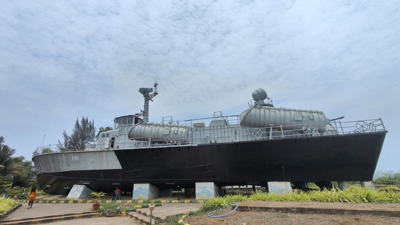 INS Chapal, the warship which was decommissioned in 2005, was transformed into a museum, at Tagore Beeach in Karwar. Credit: Special Arrangement