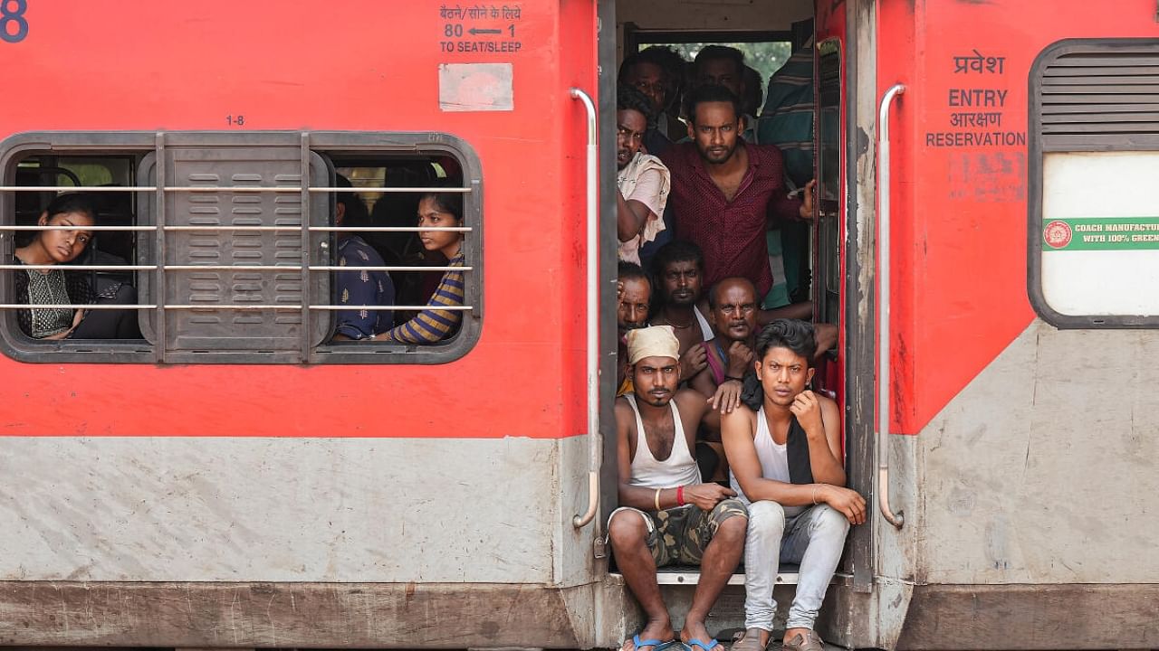 Passengers inside the Coromandel Express train as it leaves from Bahanaga Bazar railway station after train services resumed on the section where the accident happened on Friday, in Balasore district, Tuesday, June 6, 2023. Credit: PTI Photo