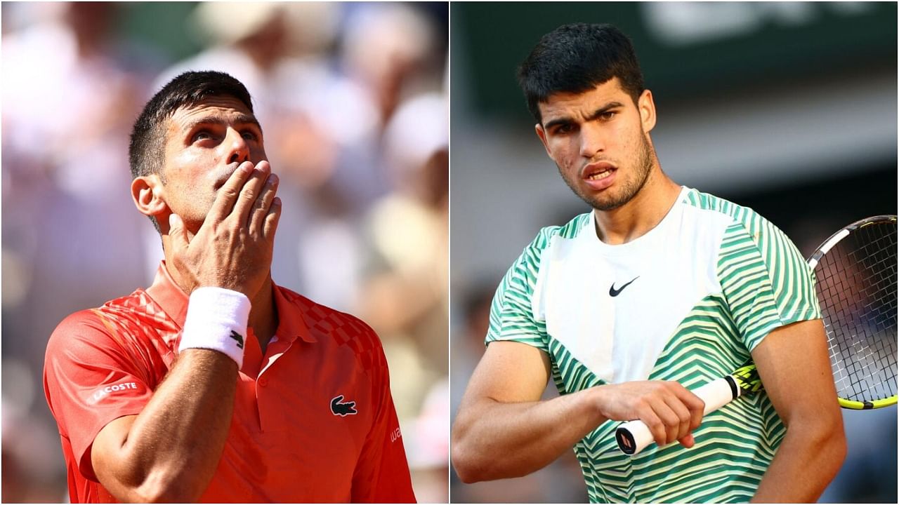 Novak Djokovic (L); Carlos Alcaraz. Credit: Reuters Photos