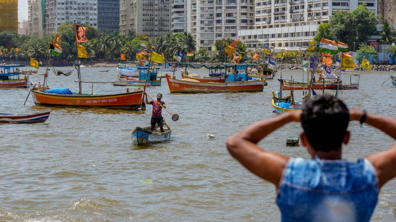 Fishing boats anchored at Badhwar Park jetty due to the formation of a depression over the southeast Arabian Sea, in Mumbai, Tuesday, June 6, 2023. Credit: PTI Photo