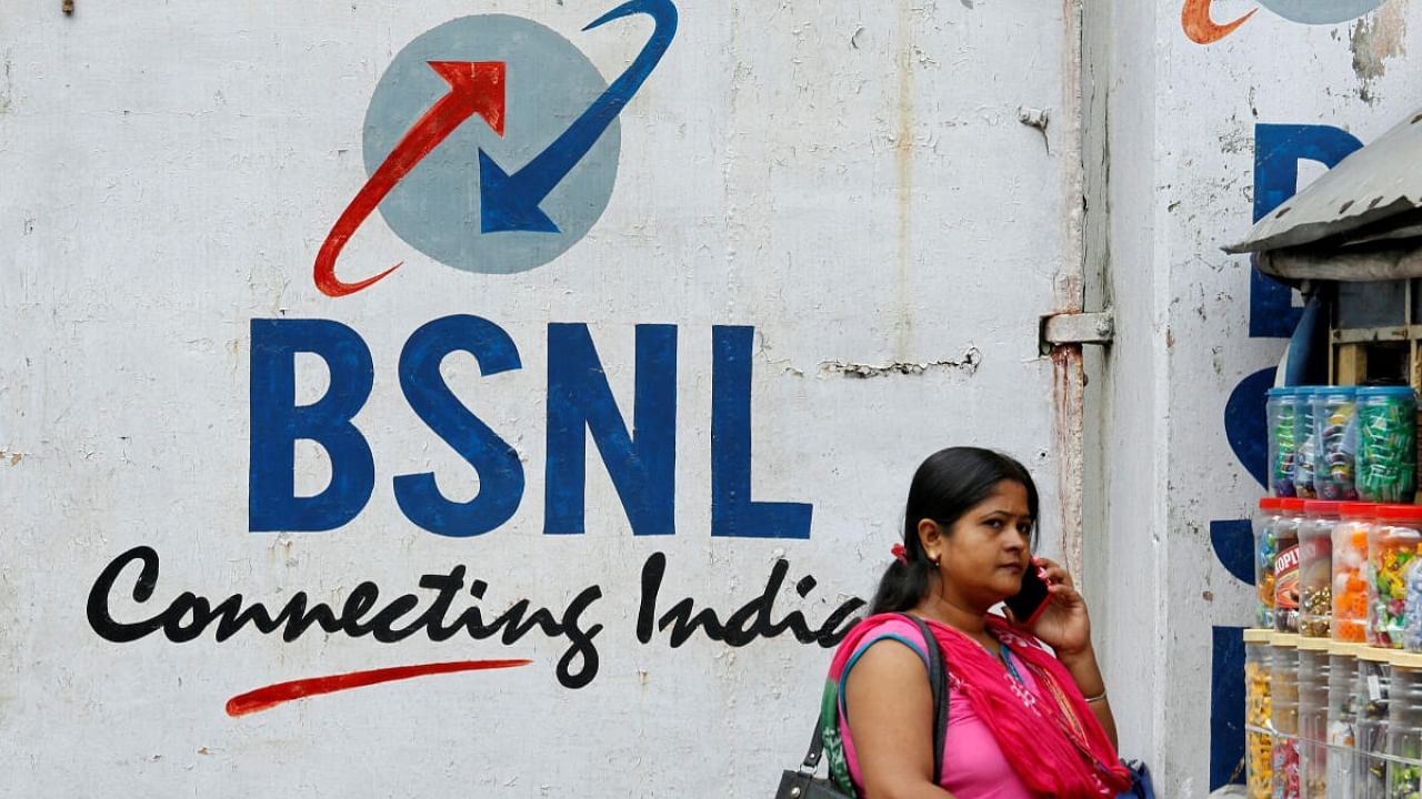Logo of Bharat Sanchar Nigam Ltd (BSNL) painted on a wall outside its office in Kolkata. Credit: Reuters File Photo