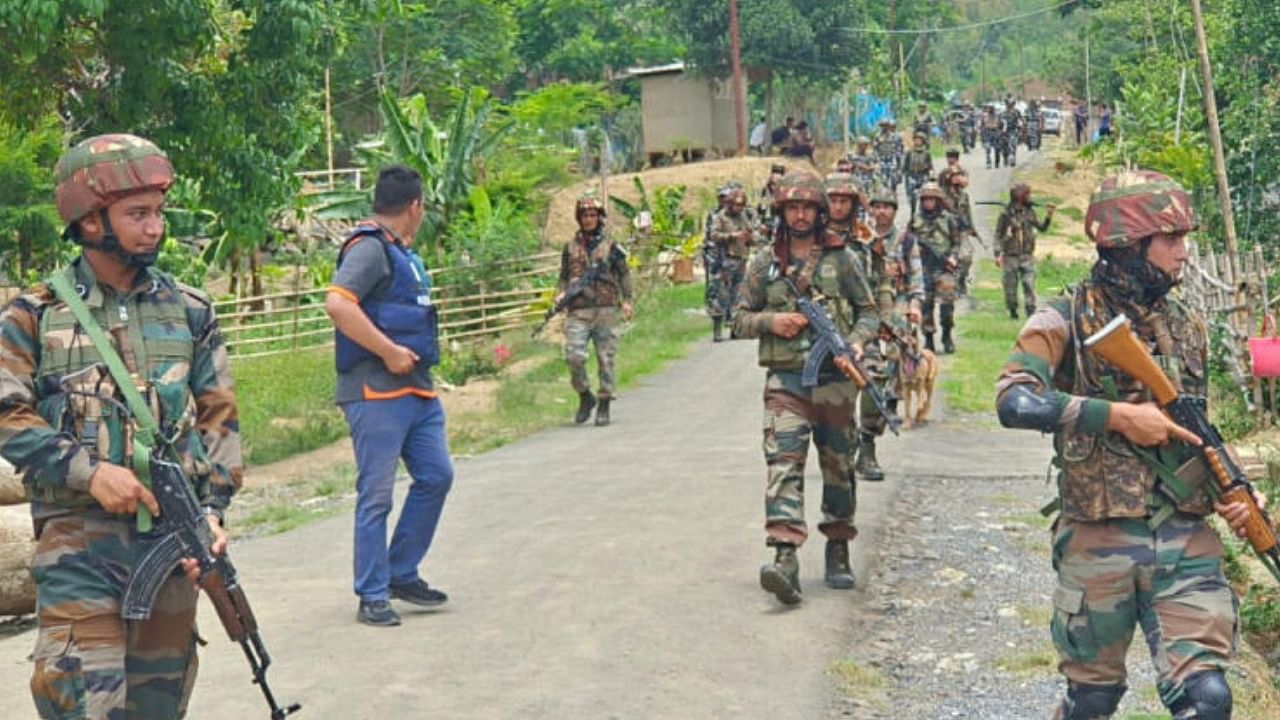 Indian army soldiers patrol during a security operation in hill and valley areas in the northeastern state of Manipur, India, June 7, 2023. Credit: Reuters Photo