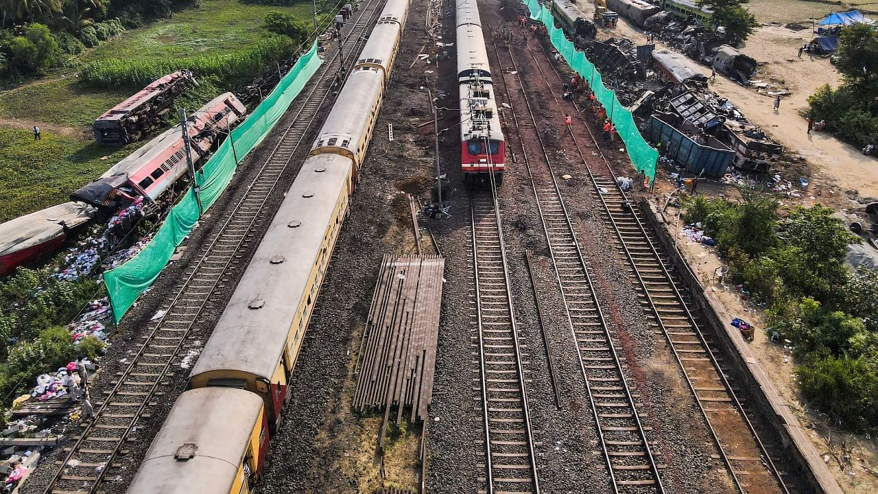 Site of triple-train accident in Odisha. Credit: PTI Photo