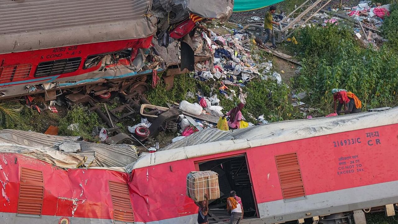 The Balasore train accident site. Credit: PTI Photo