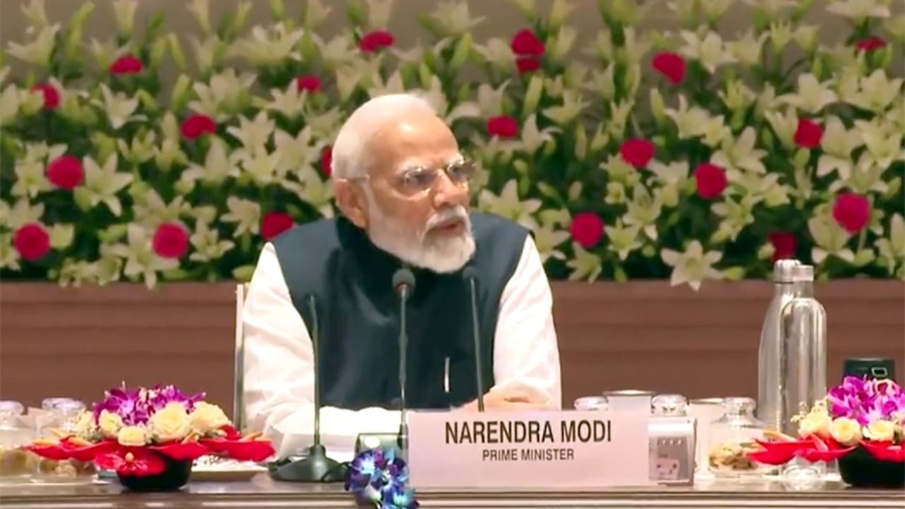 Prime Minister Narendra Modi addresses the 8th Governing Council meeting of NITI Aayog. Credit: IANS Photo