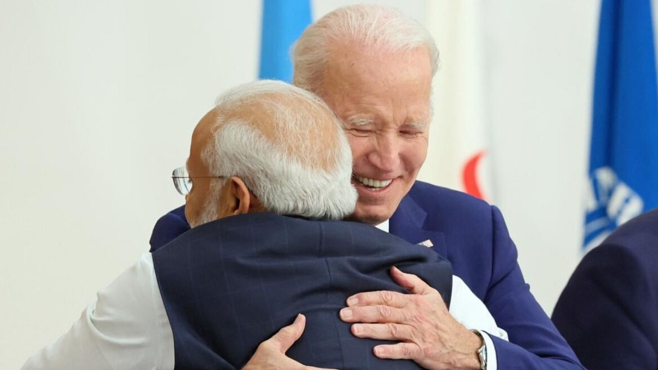 PM Narendra Modi and US President Joe Biden at the G7 Summit, in Hiroshima in May. Credit: IANS Photo