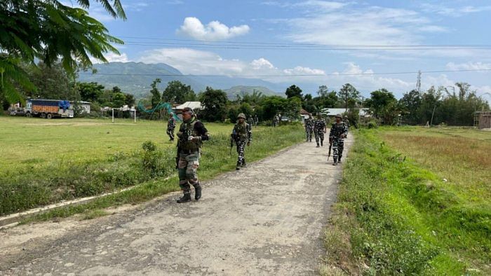 Indian army soldiers patrol during a security operation in hill and valley areas in the northeastern state of Manipur, India, June 7, 2023. Credit: Reuters Photo
