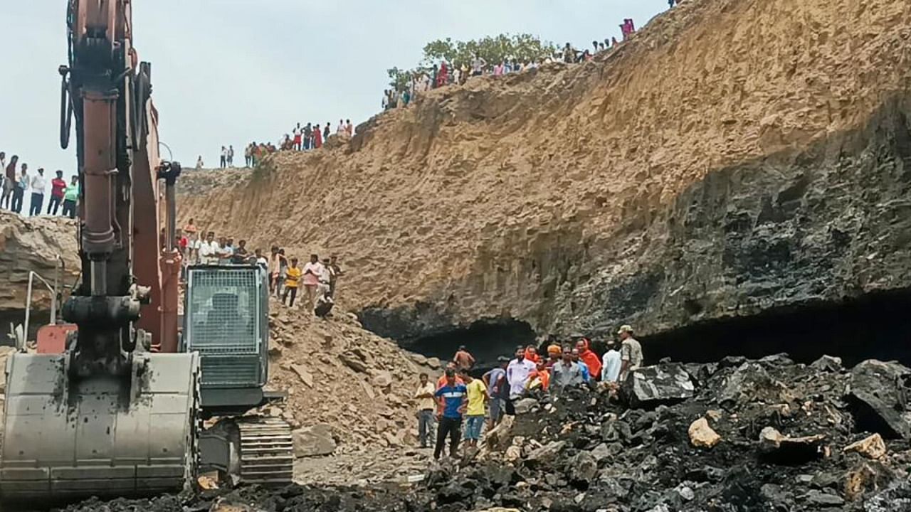 Rescue operation under way after an illegally operated mine collapsed in Jharkhand's Bhowra colliery area, near Dhanbad, Friday, June 9, 2023. Credit: PTI Photo