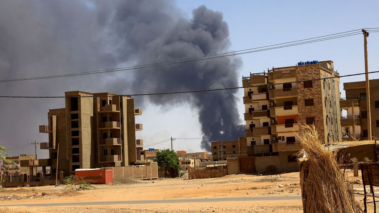 Smoke rises above buildings after an aerial bombardment, during clashes between the paramilitary Rapid Support Forces and the army in Khartoum North, Sudan, May 1, 2023. Credit: Reuters File Photo