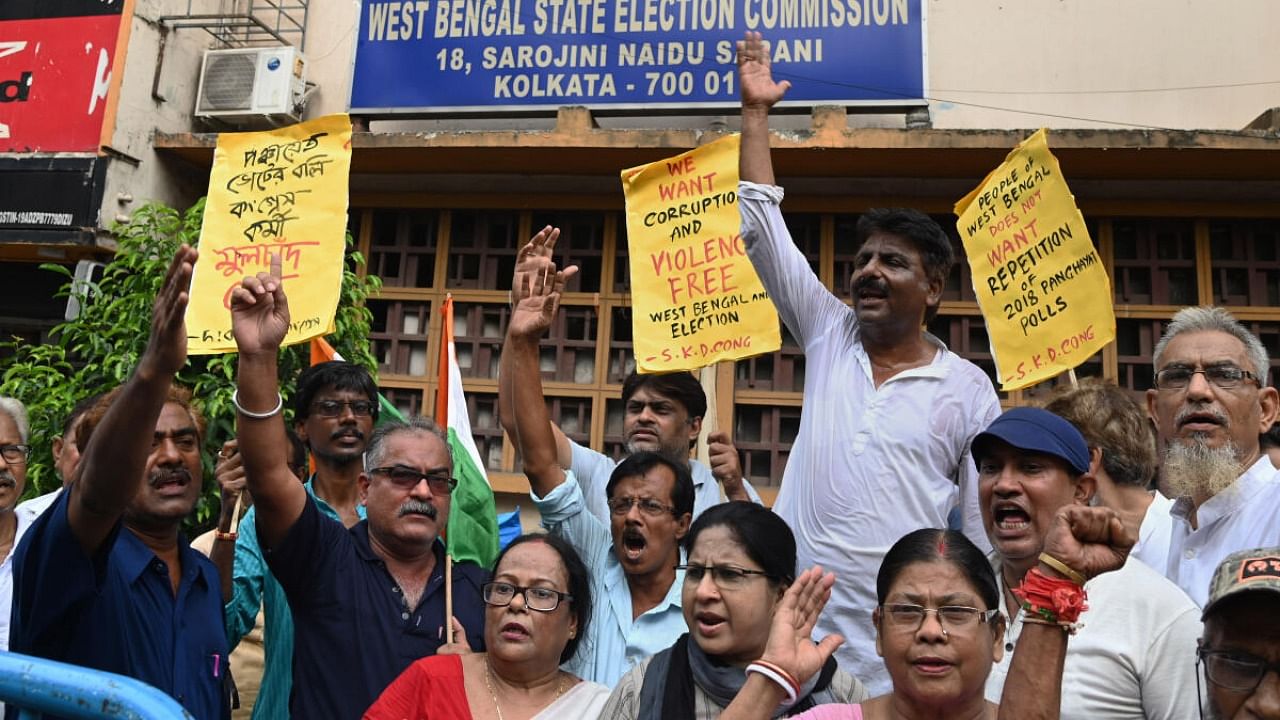 Congress protest against its workers killing in Murshidabad. Credit: PTI Photo