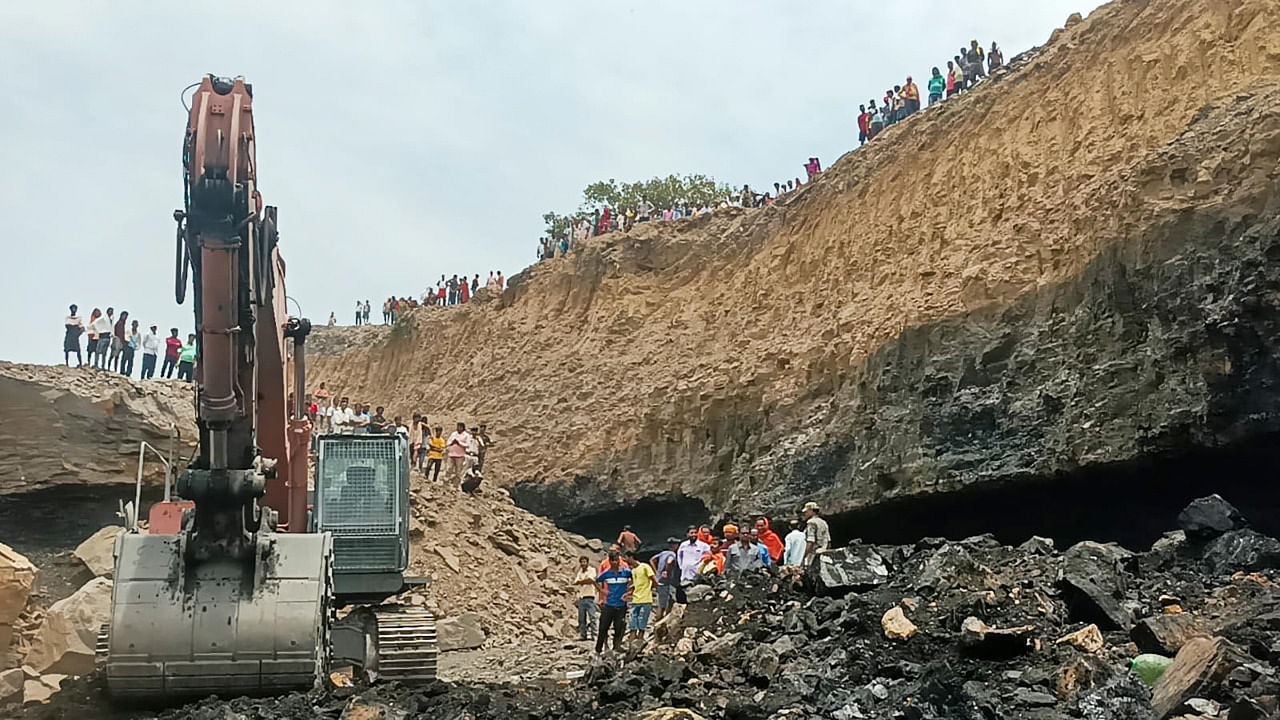 Rescue operations underway after an illegally operated mine collapsed in Jharkhand's Bhowra colliery area, near Dhanbad on Friday. At least three people were killed and many are feared trapped, according to officials. Credit: PTI Photo