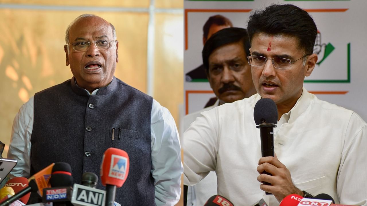 Mallikarjun Kharge and Sachin Pilot. Credit: PTI File Photo