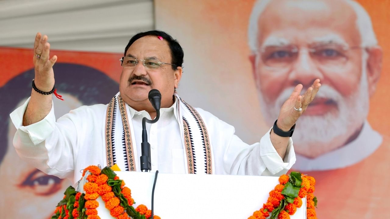 BJP National President JP Nadda addresses a public meeting in Kangra district of Himachal Pradesh, on Monday, June 12, 2023. Credit: IANS Photo