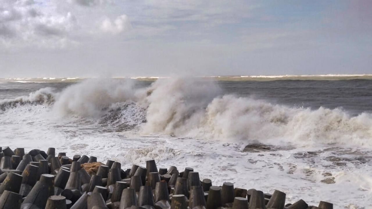 Waves crash at a beach in Maharashtra. Credit: PTI Photo