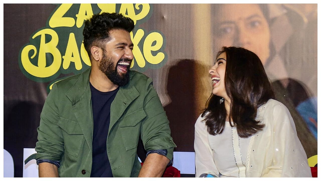 Bollywood actors Vicky Kaushal and Sara Ali Khan during a promotional event of their film 'Zara Hatke Zara Bachke. Credit: PTI Photo