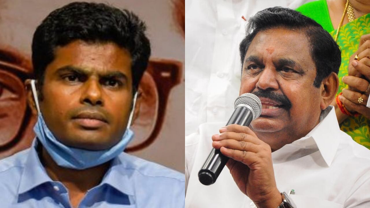 Tamil Nadu BJP chief Annamalai and AIADMK general secretary Edappadi K Palaniswami. Credit: PTI Photos