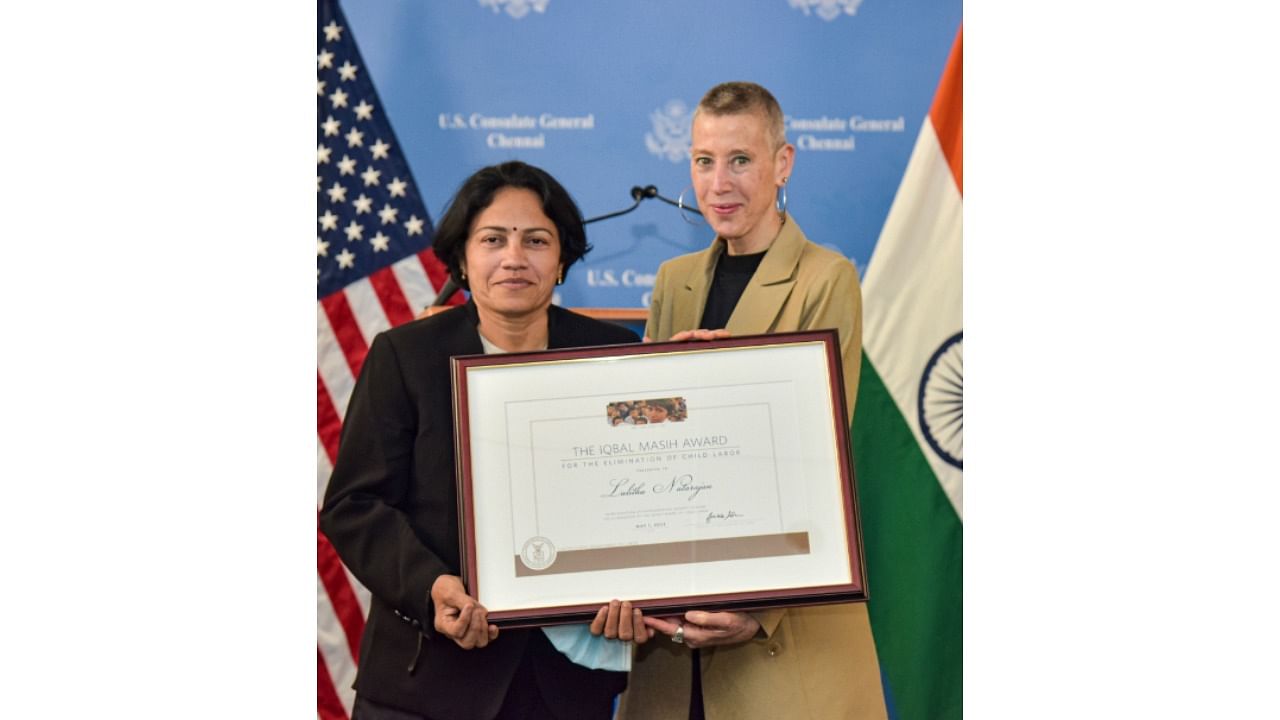 US Consul General Judith Ravin presented the award to Natarajan at a recent ceremony held at the Consulate General. Credit: Twitter/ @USAndChennai